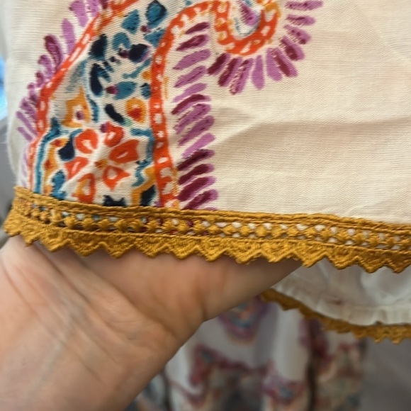 Naudic Paisley Boho Dress Romantic Embroidered Trim Bell Sleeves Size Medium - Picture 10 of 12